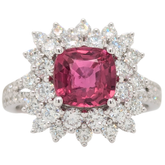 18K White Gold 2CT Cushion Cut Ruby & Diamond Double Halo Ring
